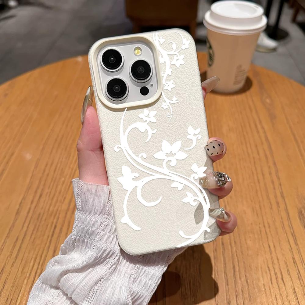 Minimalist Vine Patterns Phone Case For IPhone 17 Air 16 15 14 Plus 11 13 12 Pro Max Shockproof Leather Fresh And Niche Cover