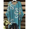 T-shirt Estiva Elegante Bohemien Bicolore da Donna con Stampa Floreale a Forma di Cuore e Farfalla, Scollo Tondo, Blusa Casual, Abbigliamento Bohemien da Donna