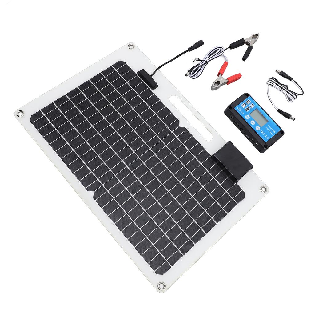 Solar Panel Battery Charger 100W Monocrystalline Silicon 12V 24V Dual USB 100A Controller with Power