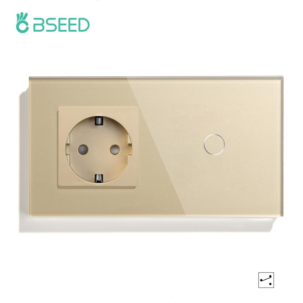 BSEED 1/2/3Gang Touch Light Switches 1/2/3Way Pass Through For Stairs Plus Wall Power Sockets USB Type-c Ports 2.1A EU Standard