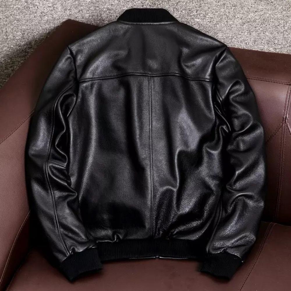 Leather Jacket Men's Baseball Collar Fashion Locomotive Jacket Sheepskin Slim Short Men's Jacket
