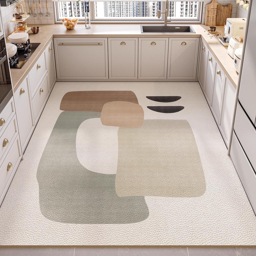 Large PVC Kitchen Floor Mat Non Slip Oil Proof Easy Clean Leather Rug For Balcony