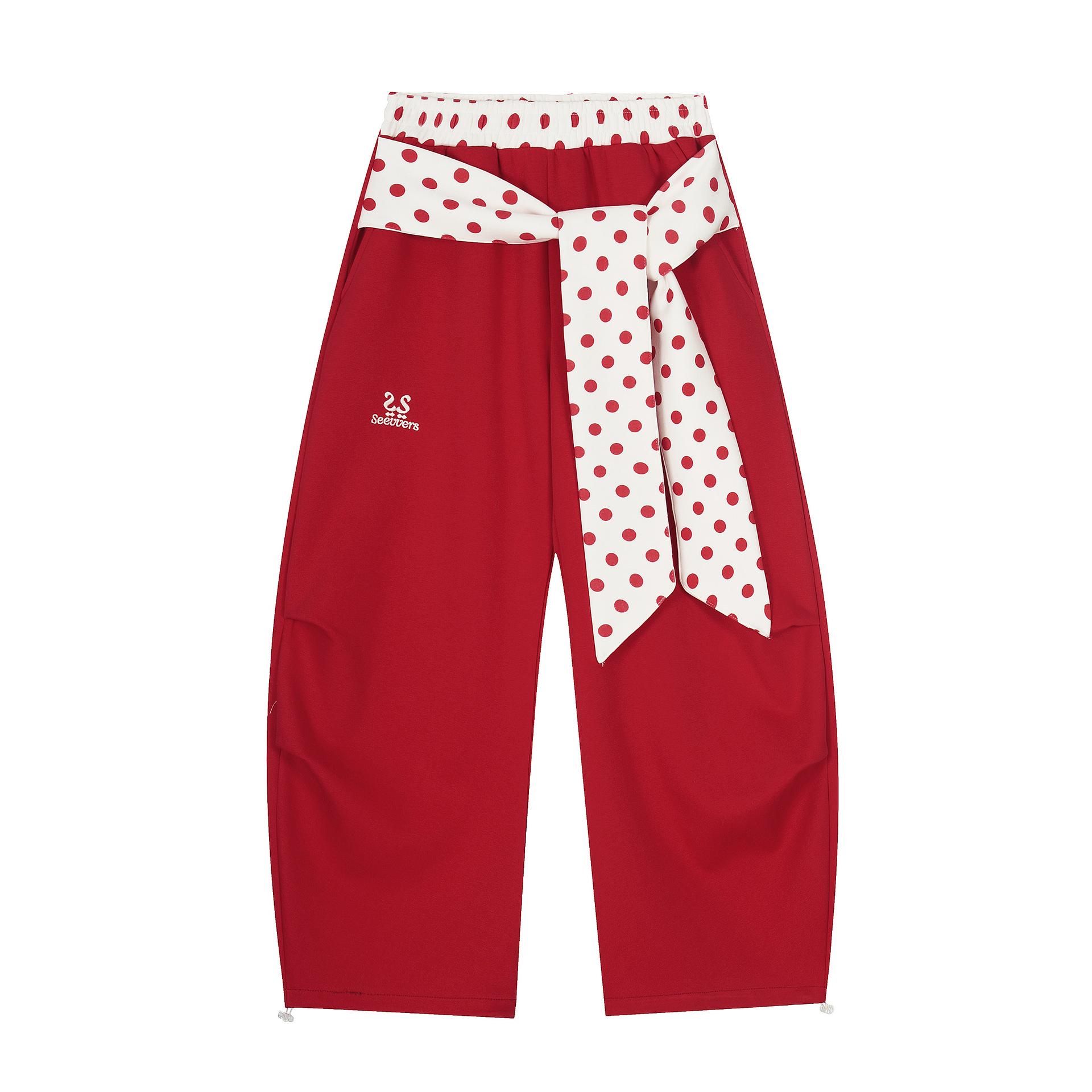 

Big Skill Spring Polka Dot Patchwork Loose Casual Pants for Women Extra Large червоний