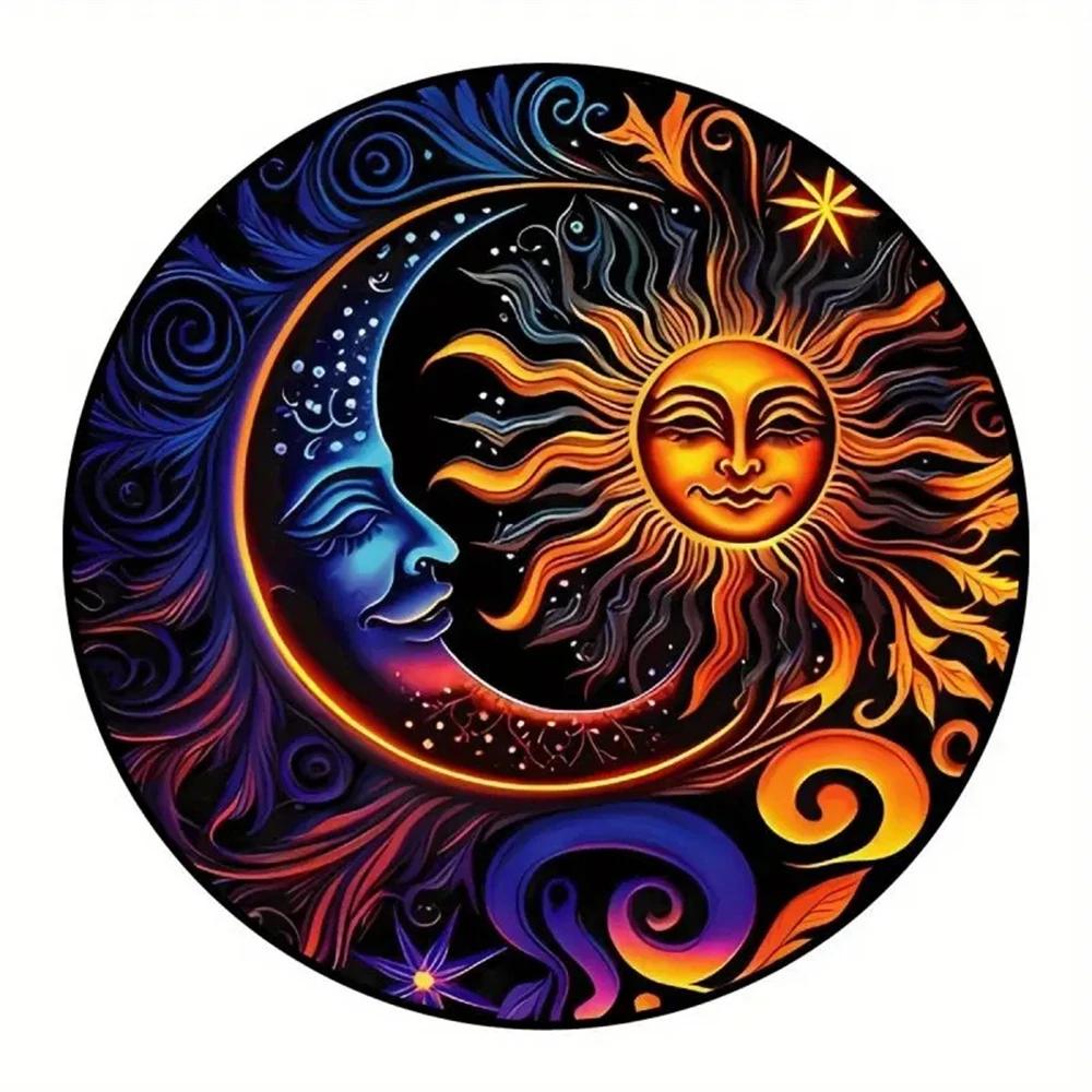 Round Metal Aluminum Sign Art Sun and Moon Wreath Decorative Plates Entrance Gift Mask Theme For Bar Club Home Room Wall Decor