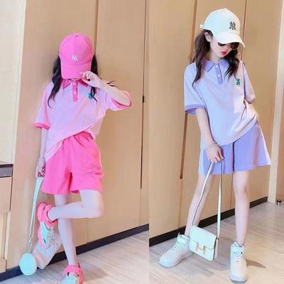Teenager Sports Sets Girls Summer Casual Outfits Children Fashion T-shirts+Shorts 2Pcs Kids Short Sleeves Patchwork Clothing