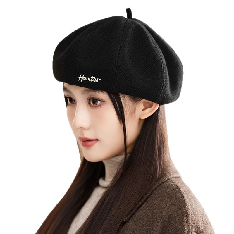 Korean Literary Retro Embroidered Beret Lady FallSeason and ColdSeason Outside Leisure Windproof Octagonal Hat Versatile Painter Hat