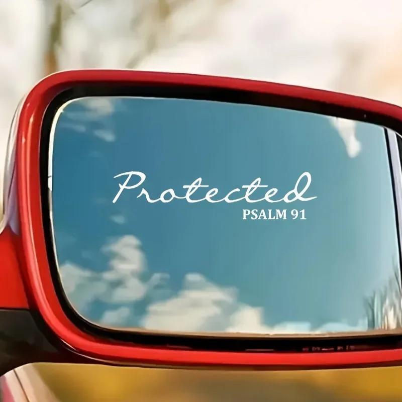 1Sheet Protected Psalm 91 Car Rearview Mirror Decal Vinyl Religious Faith Sticker Self Adhesive Decor For Car Interior Accessory