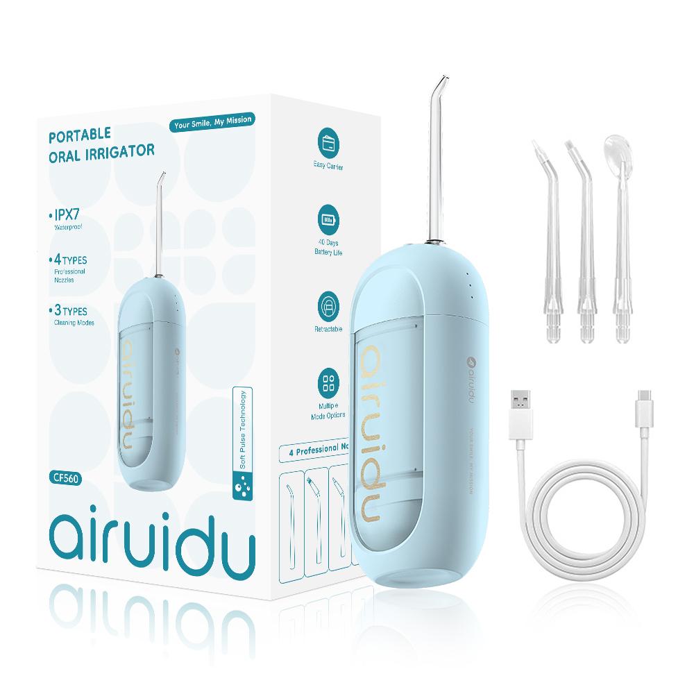 Portable Oral Irrigator Dental Water Jet Mini Powerful Water Flosser for Teeth Cleaning Floss Telescopic Tank Home Travel Bag синий