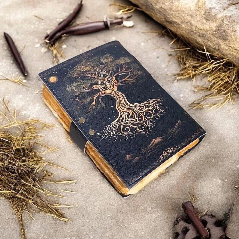 Handmade Tree of Life Leather Journal Celtic Notebook with Lock Gift for Him