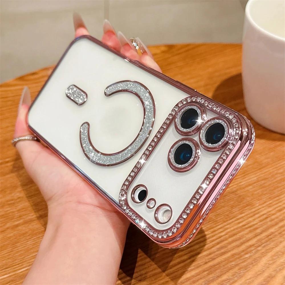 Bling Kristall Linsenfolie für Magsafe Transparente Handyhülle für iPhone 17 16 15 11 12 13 14 Pro Max Plus 17Air 16e Magnetische Hülle