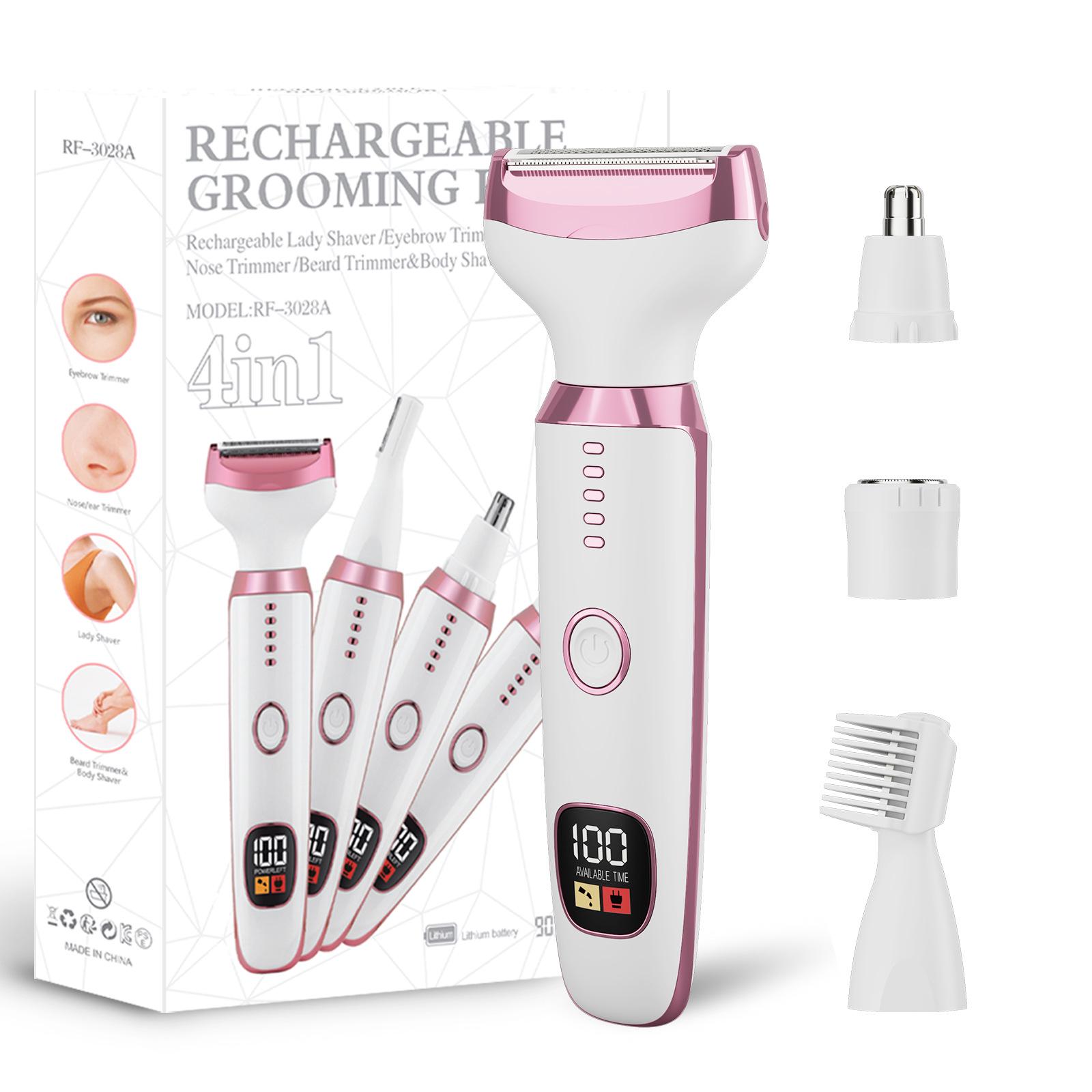 Женский электрический эпилятор «Четыре в одном»: Триммер для подмышек, ног, носа и влагозащищенный/сухой эпилятор.