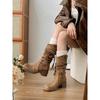 Thick-soled waste style retro knight boots women's 2025 new matte woven fringed hemp rope thick heel medium boots