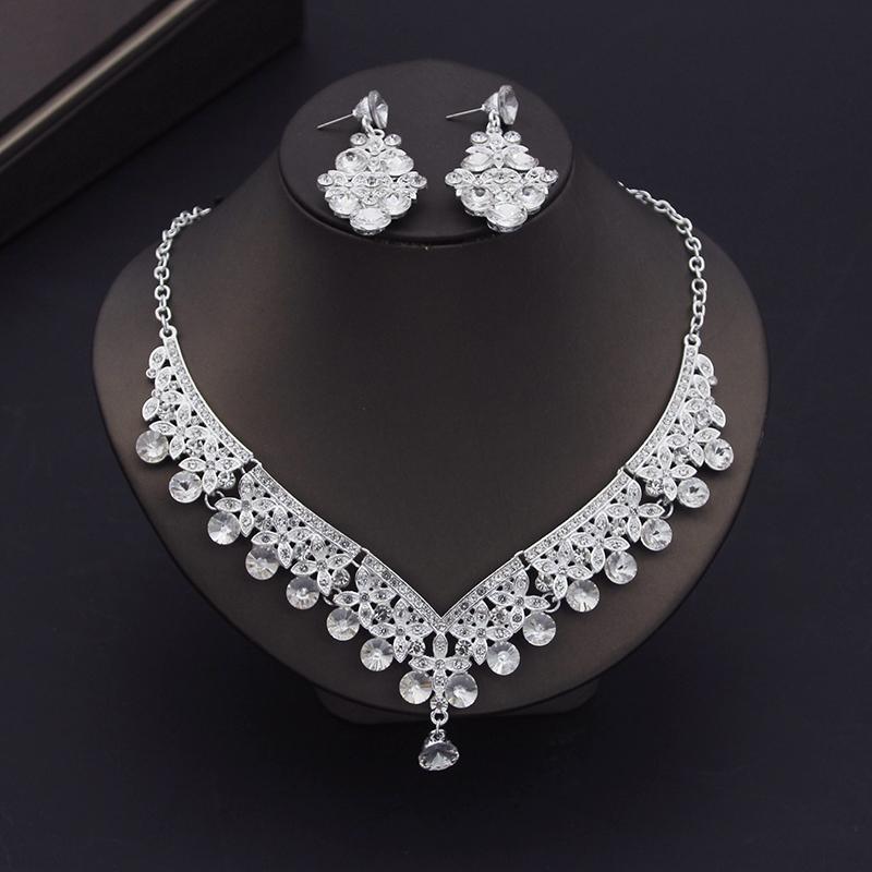 Gorgeous Crystal Bridal Jewelry Sets for Women Luxury Earrings Necklace Sets Bride Wedding Dress Jewelry Set Costume Accessories