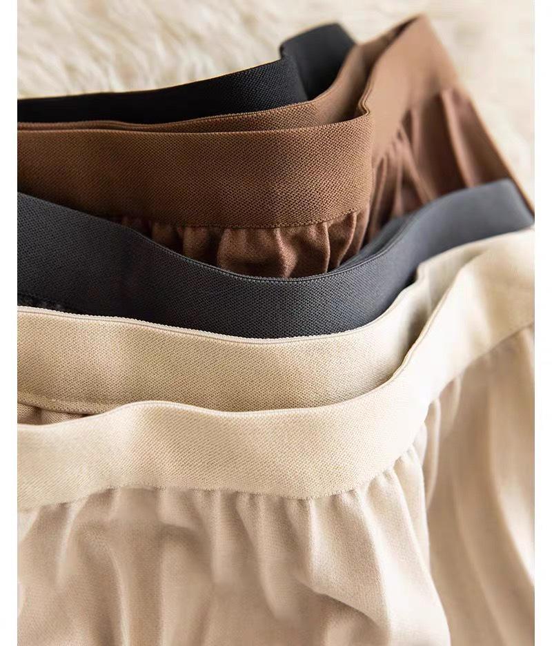 Premium Wool Pleated A-Line Skirt for Women, Korean Style, Versatile for Autumn/Winter, Elegant, High-Quality Midi Length.