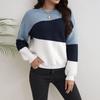 Women's Color Block Patchwork Long Sleeve Knit Sweater - Autumn/Winter Loose Fit, Round Neck.