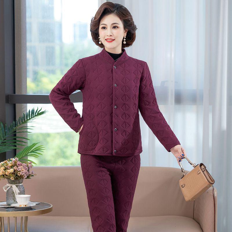 Women's Winter 3-Piece Set: Silk Cotton Coat & Outerwear for Middle-Aged