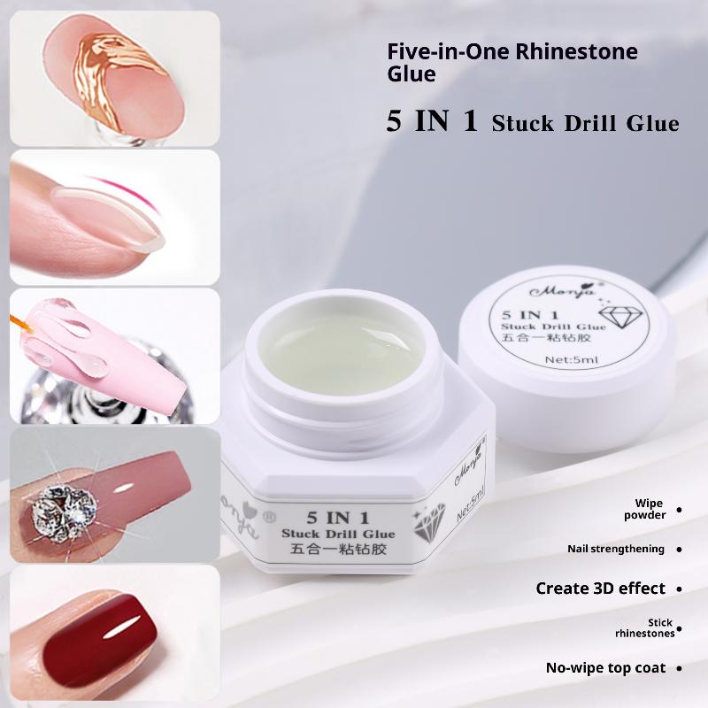 5 IN 1 Nail Glue Gel Portable Mini Size Multi-functional Rhinestone Adhesive Reinforcement Gel for Outdoor Nail Repair