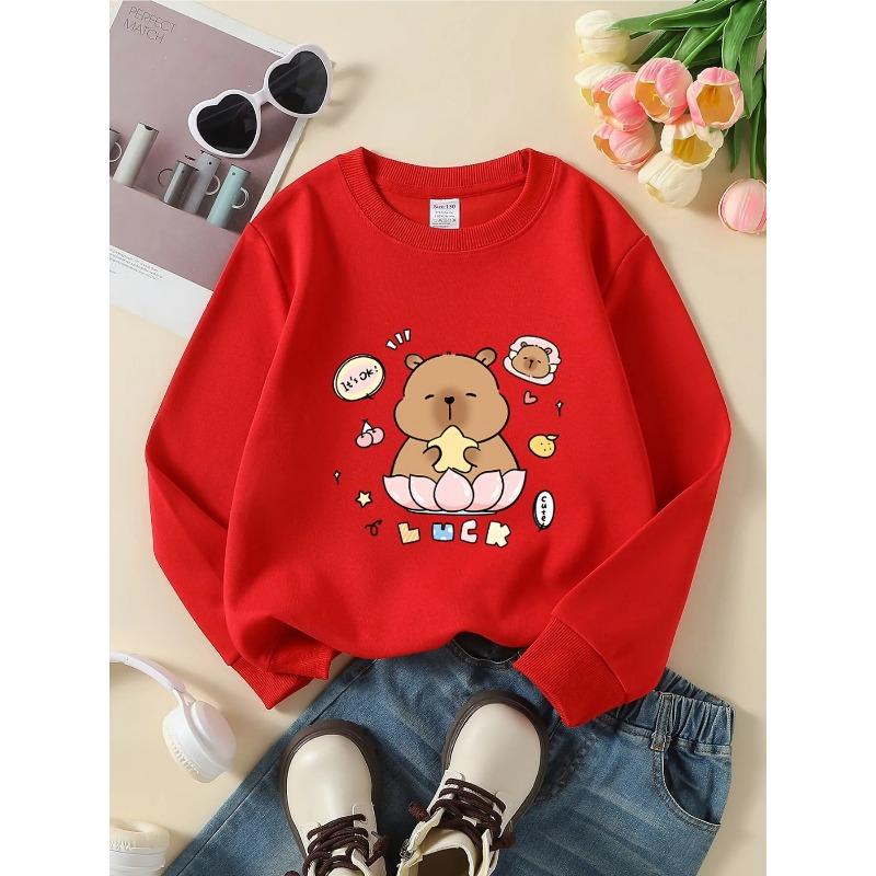 European Sizes Kids' Crewneck Sweatshirt - Cute Bear Holding Star On for Lotus , Sportswear And Casual Wear, Soft And Comfortable, Children's Clothing