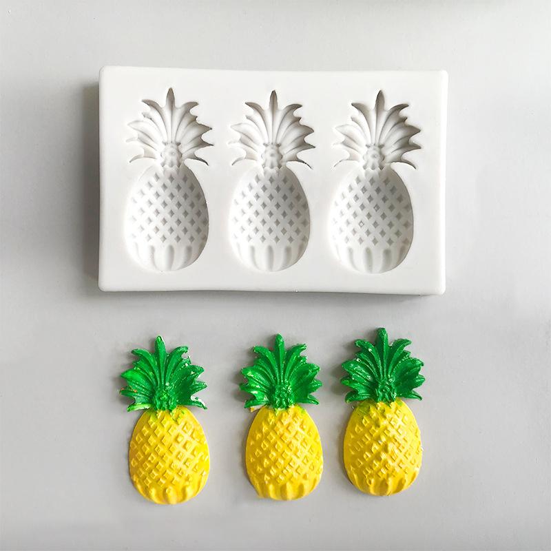 3 Gözlü Ananas Çilek Silikon Sugarcraft Kalıbı Reçine Aletleri Cupcake Pişirme Kalıbı Fondant Pasta Süsleme Aletleri