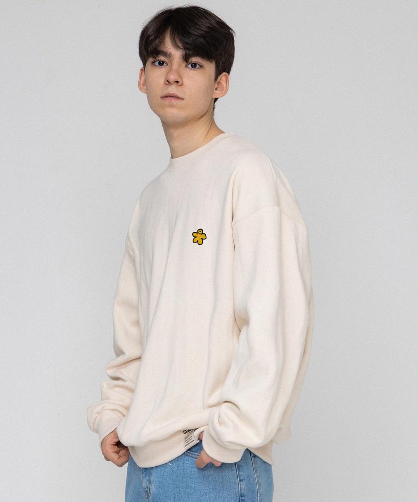 GRAVER [Unisex] Yellow Odd Flower Embroidered Sweatshirt_Cream