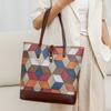 Vintage Large Capacity Tote Bag Color Block Women Shoulder Bag Patchwork Handbag