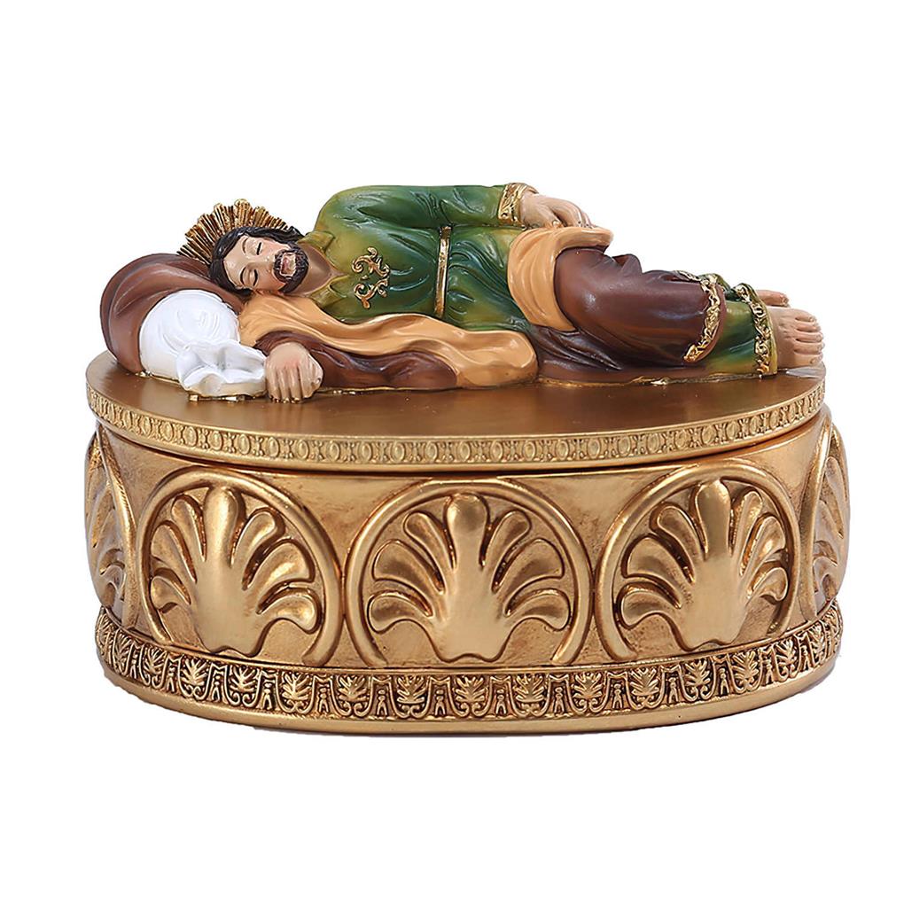 Sleeping St Joseph Resin Statue Religion Case Ornament Jewelry Storage Box Figurine for Table Home Office Car Decor