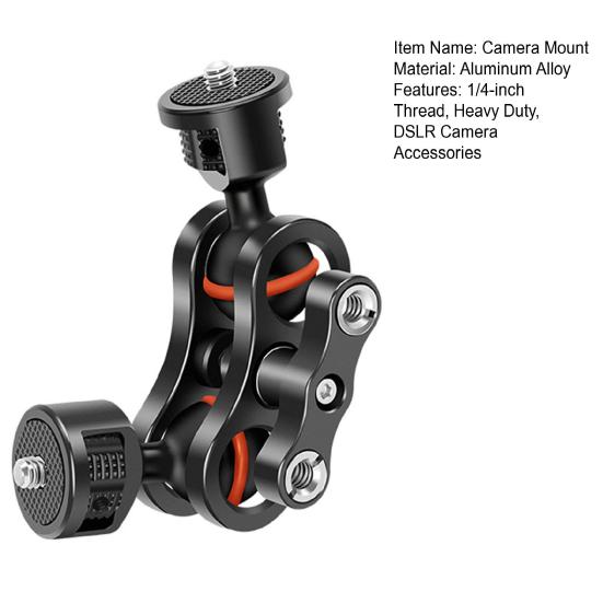 Double Ball Arm Camera Mount 1/4-inch Thread Aluminum Alloy Rotatable Ball Head LED Fill