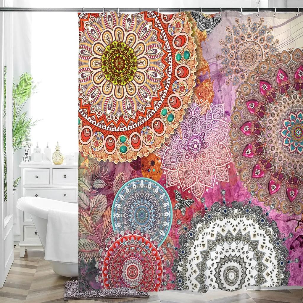 Flerfärgad Blomkonst Blommig Duschdraperi Badrum Dekorativ Vattentät Tvättbar Duschdraperi 180x180cm