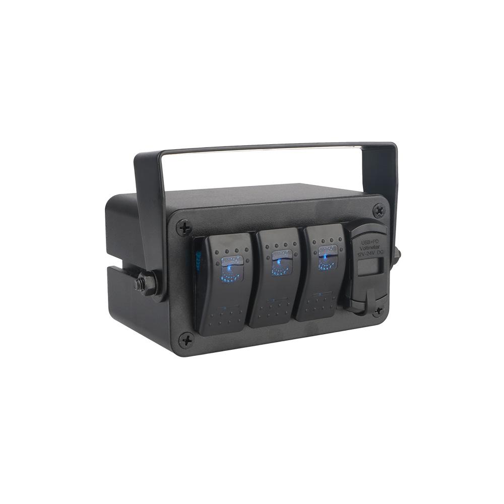 PD+QC Fast Charging DC 12V/24V 2/3/4/5 Gang Car Marine Circuit Breaker Digital Voltmeter Switch Panel Auto Accessories