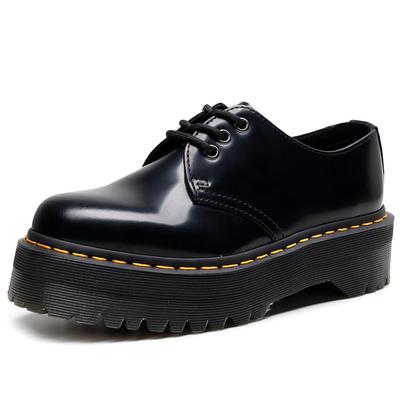 Lei Yu Damen 5 cm dicksohlige Low-Top Leder-Stiefeletten - Britischer Stil, lässig und vielseitig, schlankmachendes, höhenverlängerndes Design.