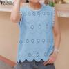 ZANZEA Women Casual Round Neck Summer Sleeveless Patchwork Crochet Tank Tops