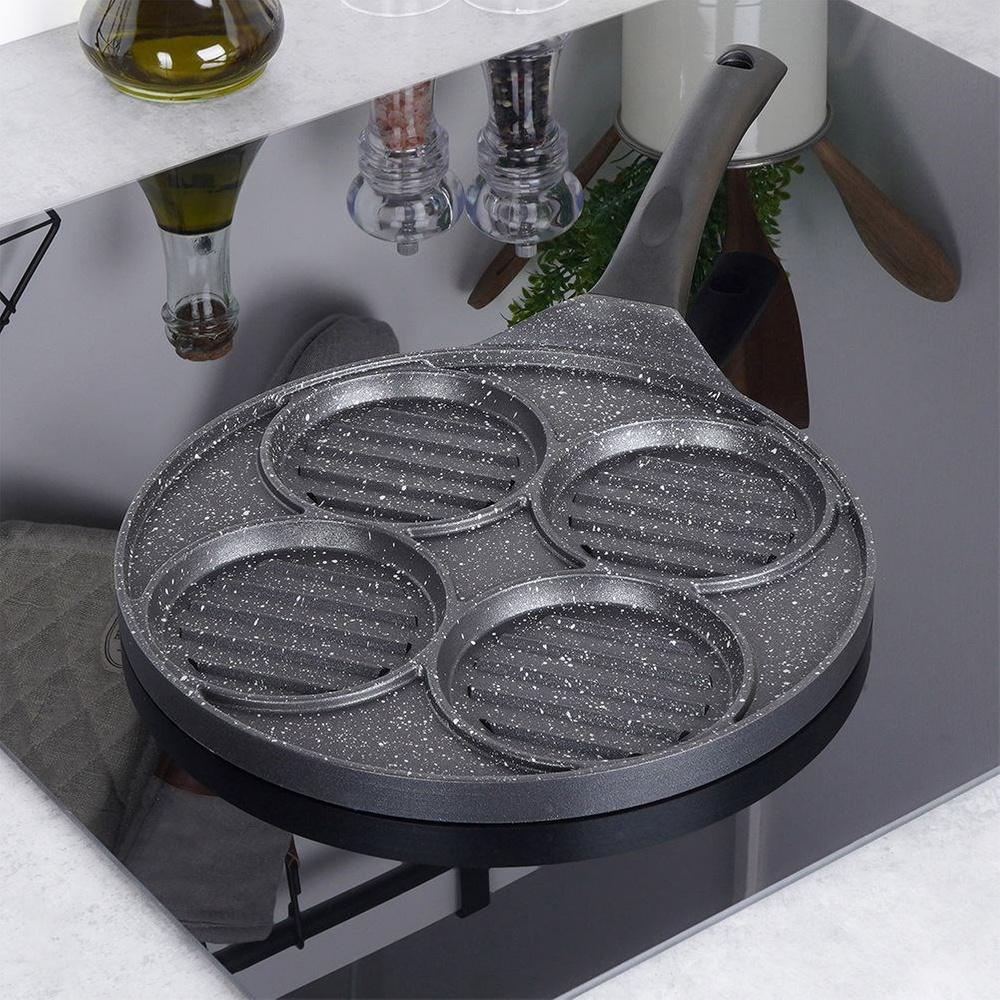 Granite grill pan for burgers and eggs, 4 holes, GRANDE, 26.5 cm