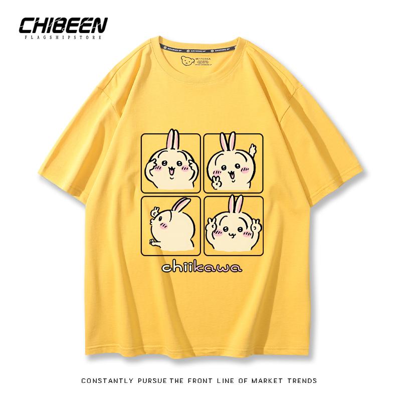 Chiikawa Cute Four-cell Pattern T-shirt Summer High Quality 100% Cotton T-shirt Casual Comfortable Loose Men's T-shirt