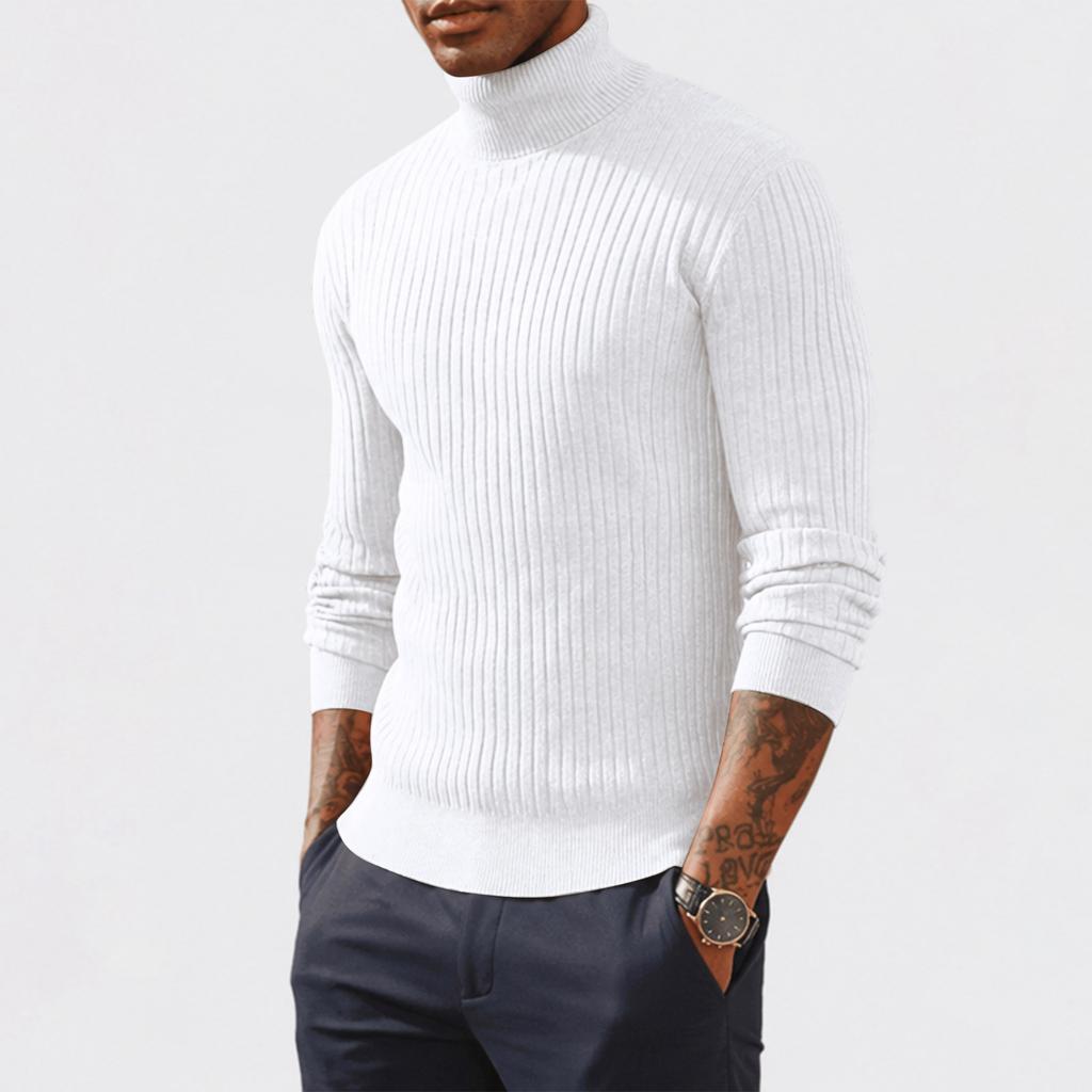 Men's High Neck Knit Sweater Casual Pullover Base Layer