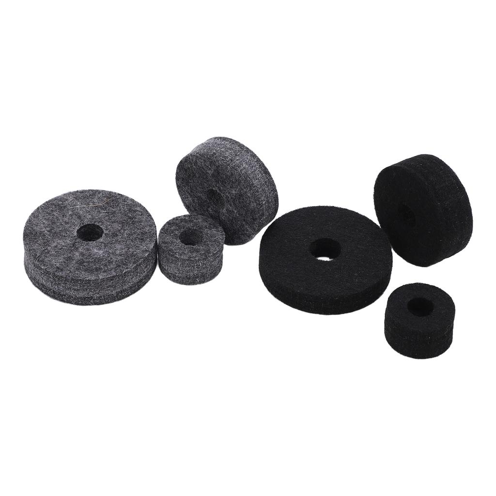 6PCS Drum Felt Pad Set Multiple Sizes Cymbal Non Slip Washer Replacement Black and Gray