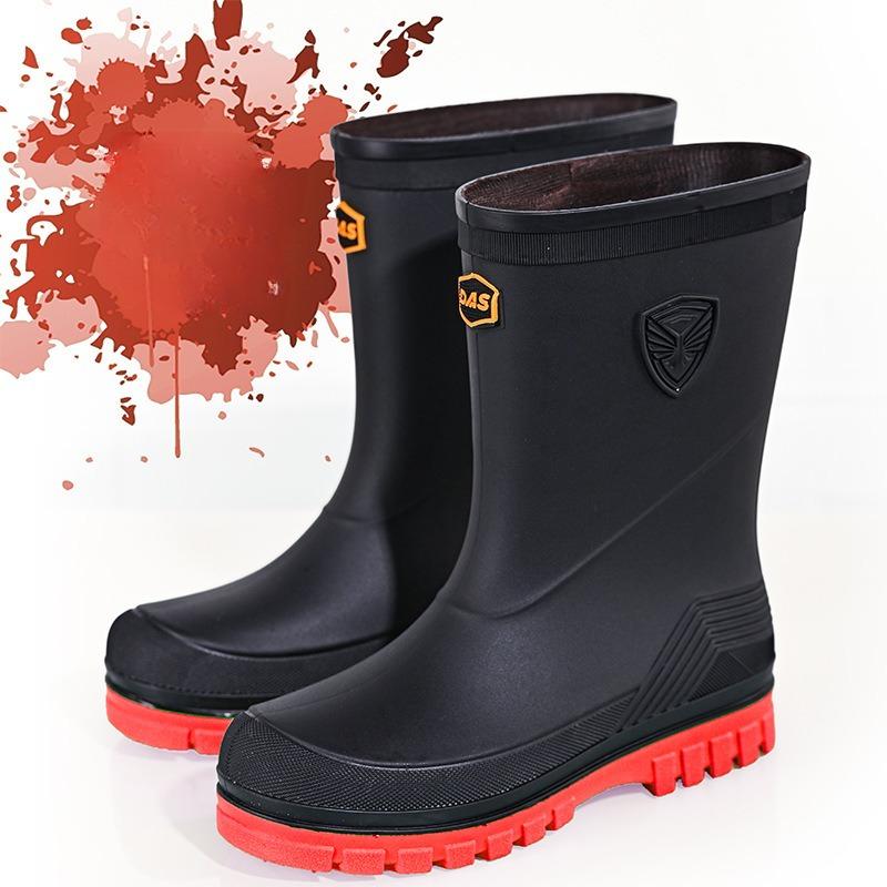 Scarpe da Pioggia Impermeabili in Gomma, Scarpe da Acqua alla Moda, Stivale Medio Antiscivolo da Esterno, Stivali da Pioggia da Uomo con Pelliccia Sintetica per Tutte le Stagioni