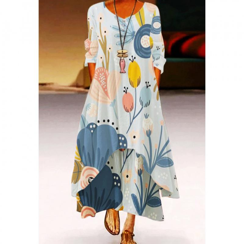 2026 new printed 3D printing dress women s irregular hem flower dress S
