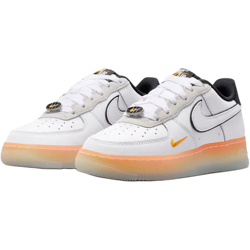 Nike Air Force 1  GS White Black Orange Kids Sneakers Orange-Peel IQ0205-100