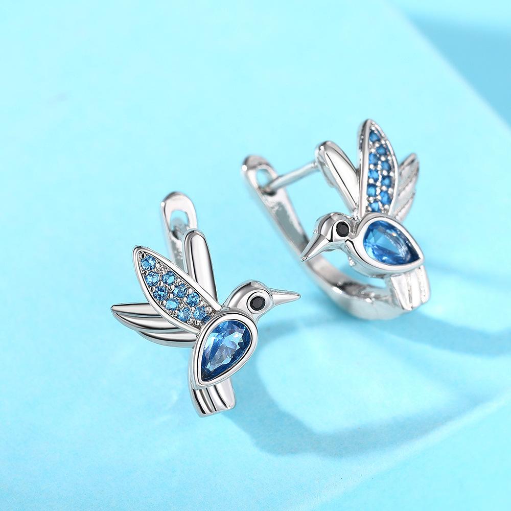 European and American bird stud earrings, exquisite and small inlaid zircon jewelry, daily wear jewelry