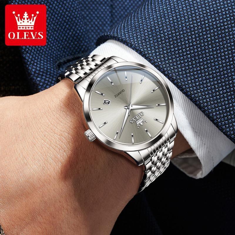 OLEVS Original Quartz Men's Watches Fashion Simple Stainless Steel Strap Waterproof Auto Date Luminous Wrist Watches for Man