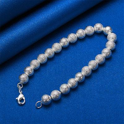 925 Sterling Silver 8-inch 8mm Exquisite Frosted Bead Bracelet, Fashionable Women's Wedding Accessories, Party Jewelry