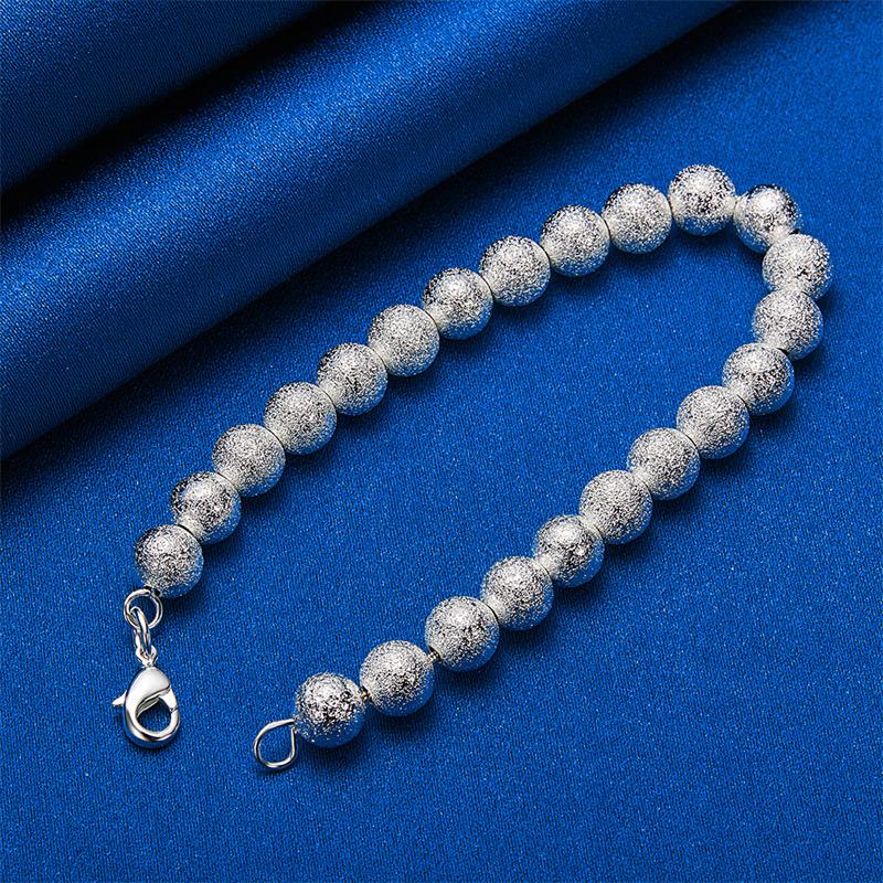 925 sterling silver 8-inch 8mm exquisite frosted bead bracelet, fashionable women's wedding accessories, party jewelry