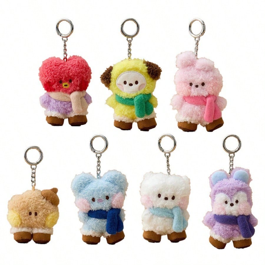 LINE FRIENDS BT21 Kpop Anime and Cartoon-themed Friends Winter Mini Scarves Snow Boots Plush Dolls Handbags and Durable Keychains