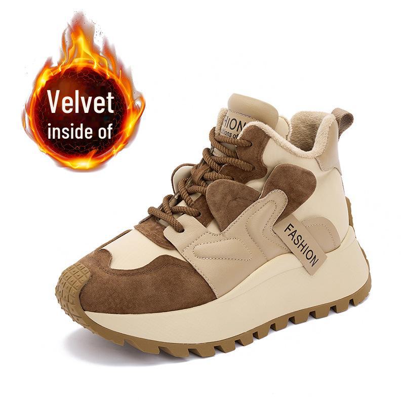 

Женские зимние высокие плюшевые кроссовки Dad 2025 года — универсальная, модная повседневная спортивная обувь на толстой подошве Size 34