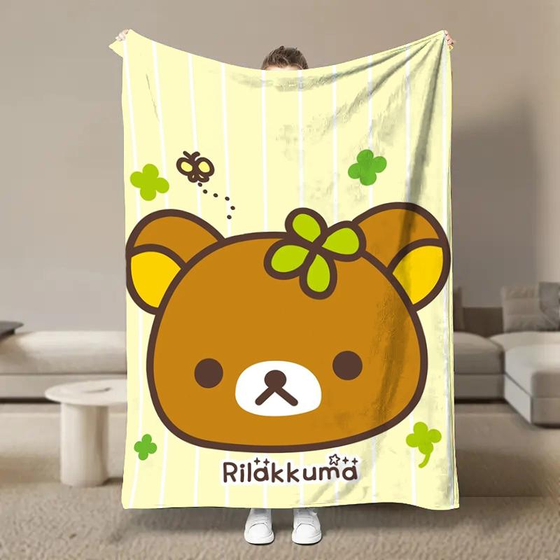 Anime Cute Cartoon R-Rilakkuma Flannel Blanket Fluffy Children and Adults Sofa Plush Bedspread Throw Lunch Blanket for Sofa Bed