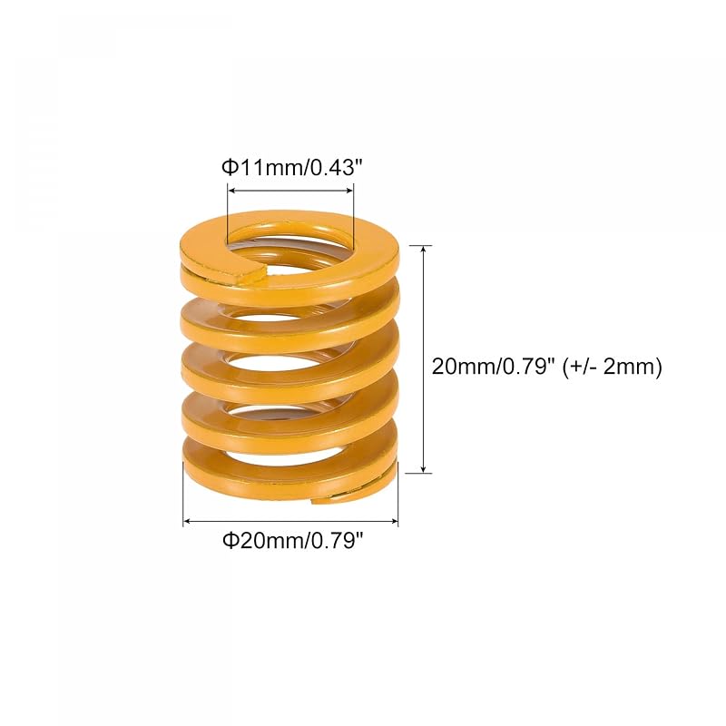 Uxcell Die Springs 11x20x20mm, High-Strength Coil Springs, Compression Springs, Light Load, for 3D Printers and Electrical Components, 2pcs, Yellow