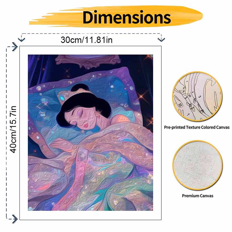 Disney Oil Painting DIY Digital Painting Sleeping Princess Glitter Art HandPainted Wall Decor for Living Room or Entryway.
