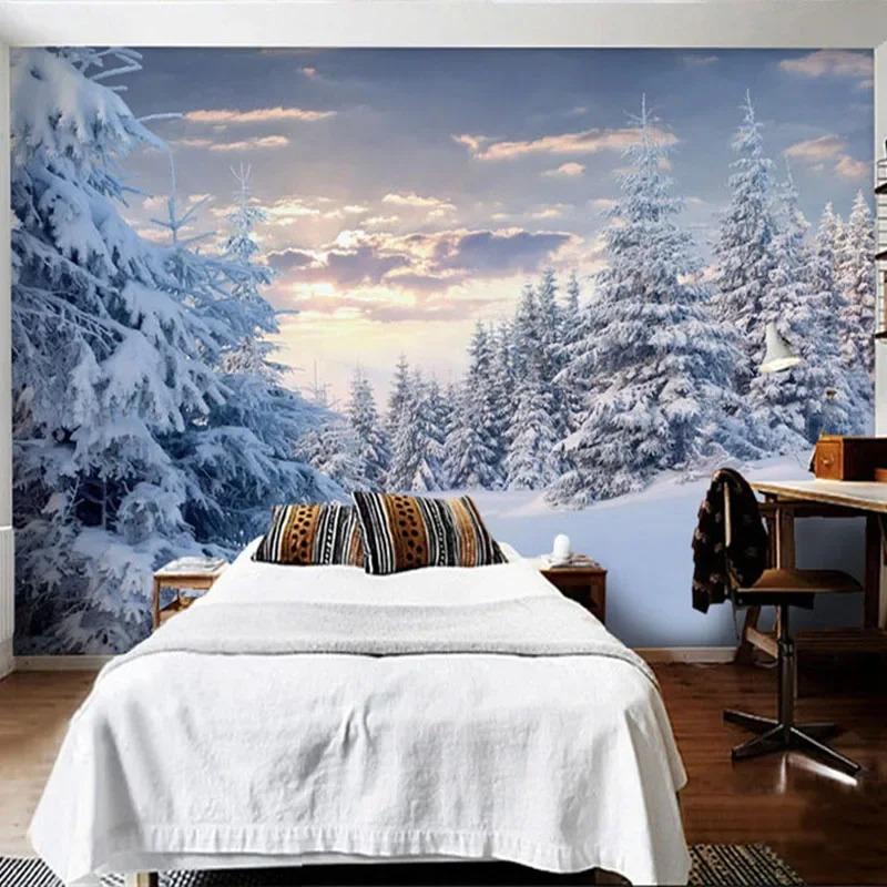 Mural 3d Snow Mountain View White Forest Scenery Photo Wall Painting Living Room Restaurant Wallpaper