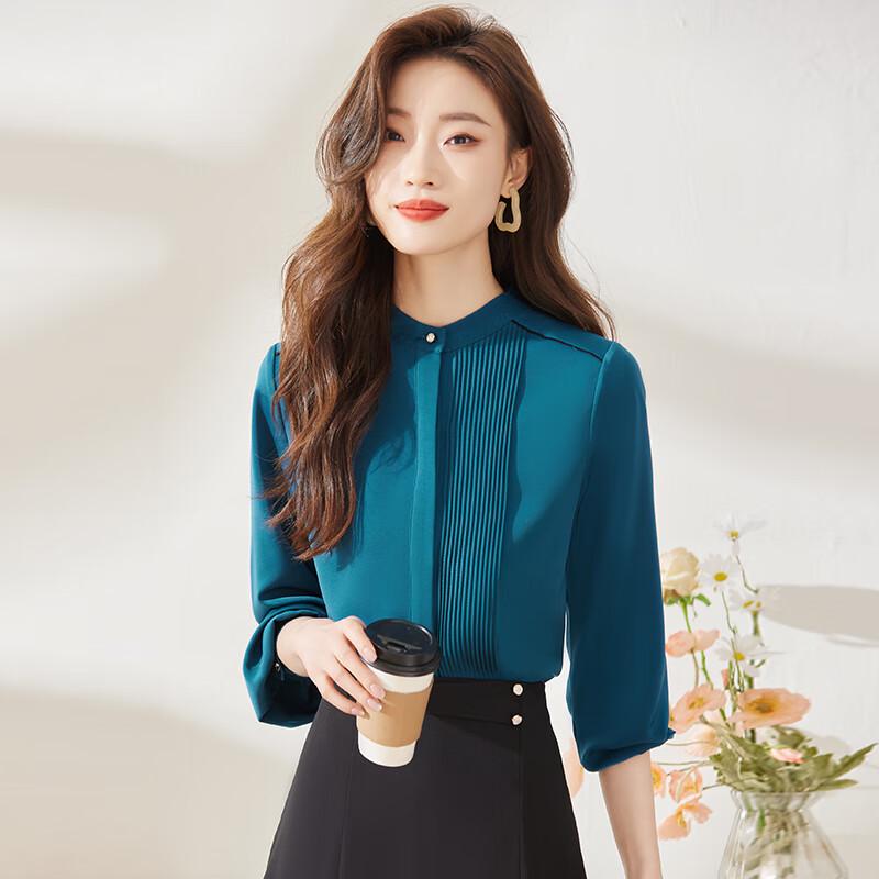 Toluoman Women s Chinese Style Stand Collar Chiffon Shirt M