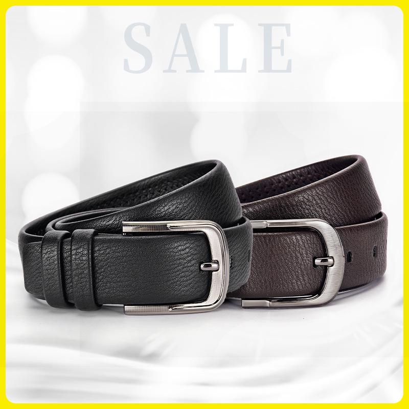 Men's Genuine Leather 3.8cm Pin Buckle Lychee Pattern Belt Jeans Accessory